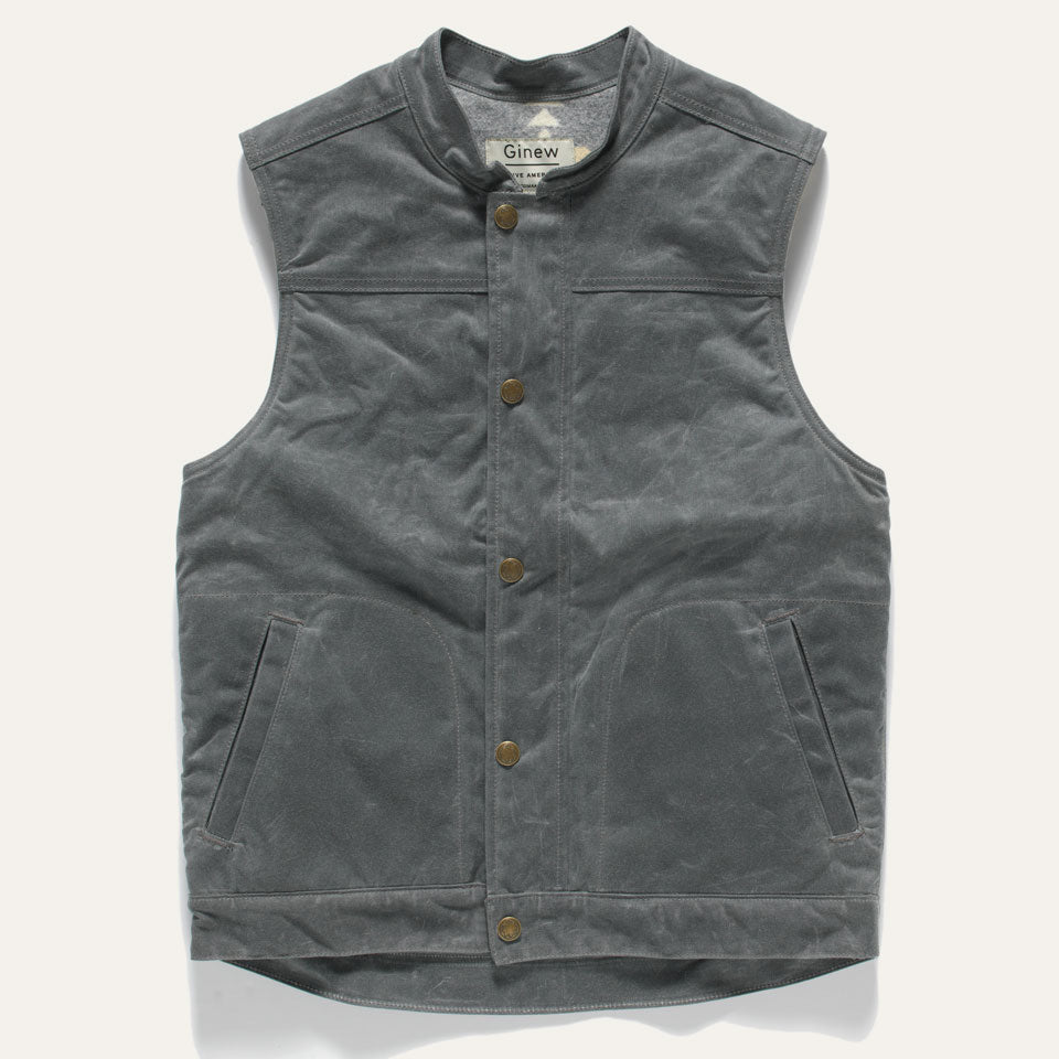 Wax Canvas Vest in Grey with Wool Lining