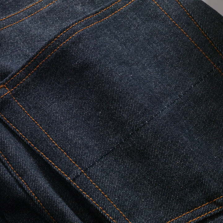 Close up of Half Lined Reinforced Back Pockets of selvedge denim made in USA