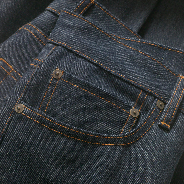 Close up of right pocket of West Fork Jean and view of the smaller "watch" pocket on selvedge denim
