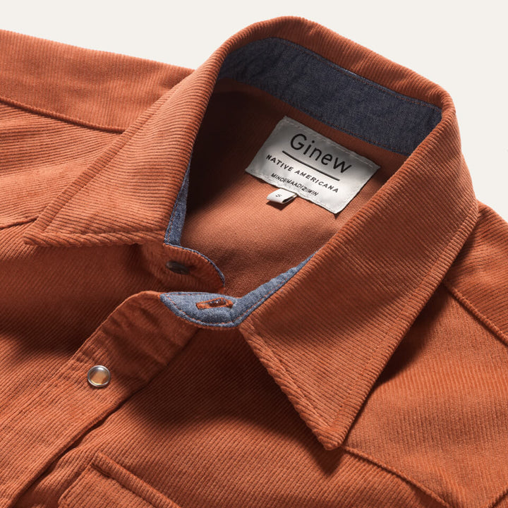 Burnt Orange Corduroy Shirt Made in USA with Chambray Cotton Collar