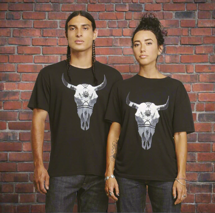 Cotton Native American Buffalo Bison T-shirt on Indigenous male and female 