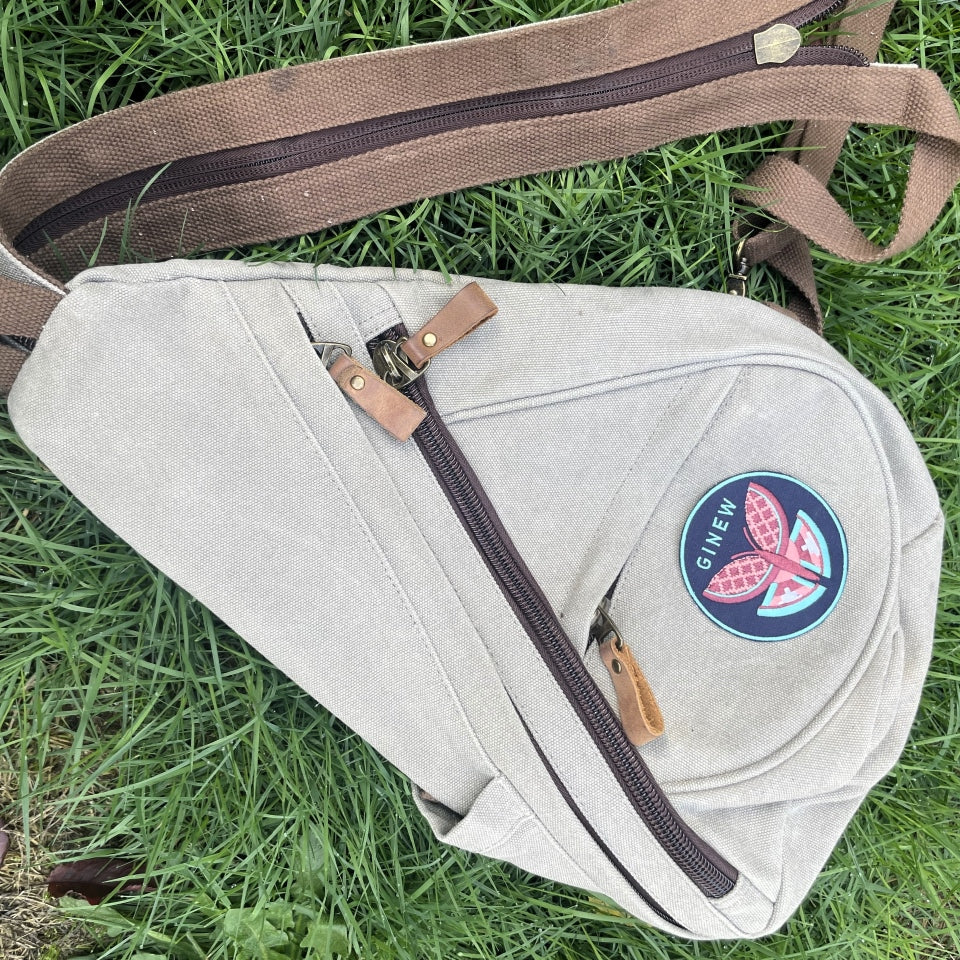 Pink and green butterfly patch on backpack