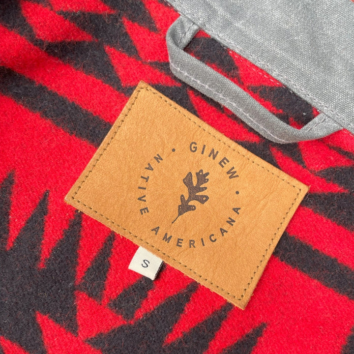 Tag on Hrey wax canvas coat with red and black Pendleton lining 