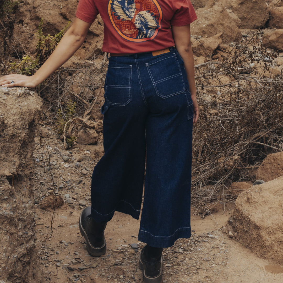 Womens cropped denim jeans wide leg
