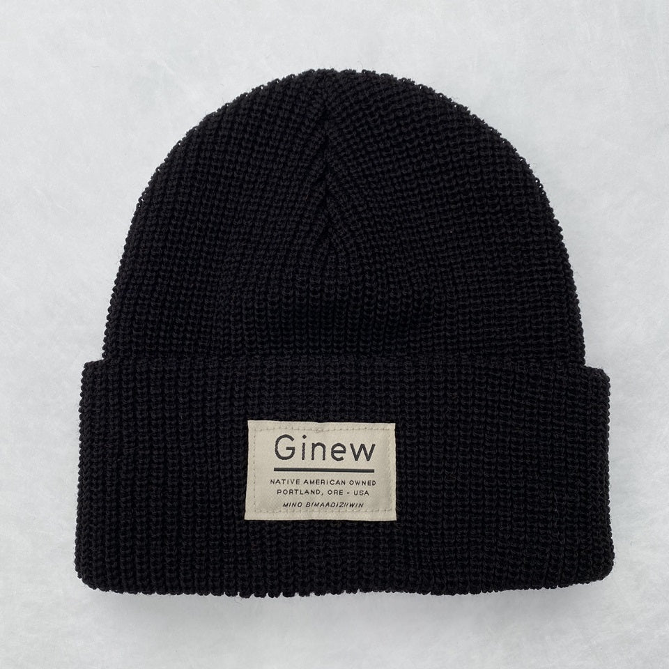 black merino wool watch cap made in USA by Ginew
