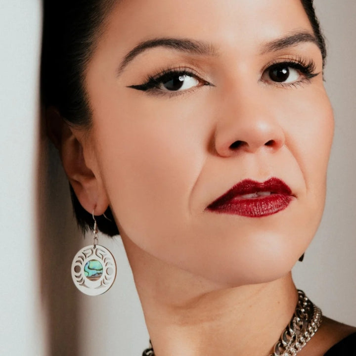 Native American made Platinum and Abalone inlay earrings 