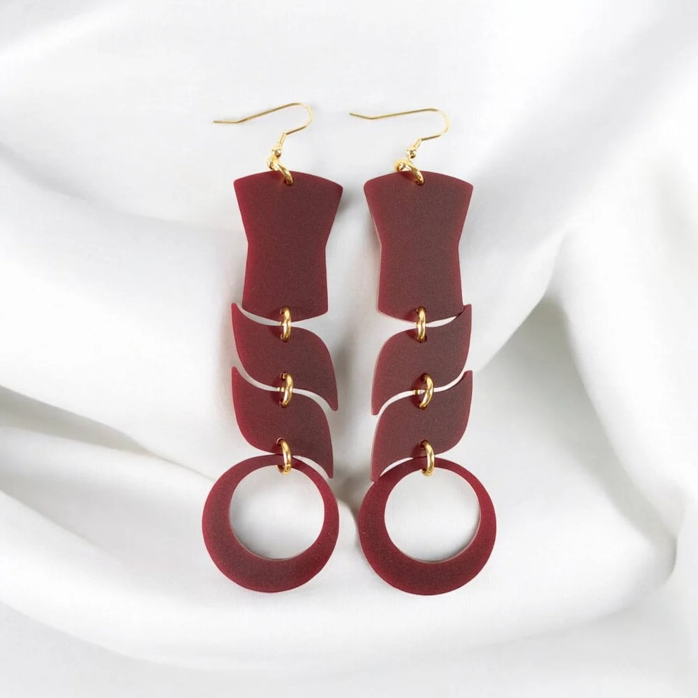 Native American Handmade earrings in Deep red maroon 