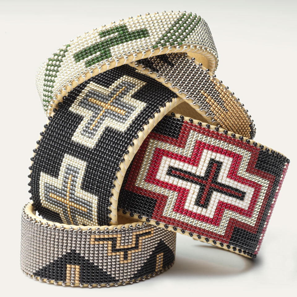 Stack of five hand-beaded bracelets