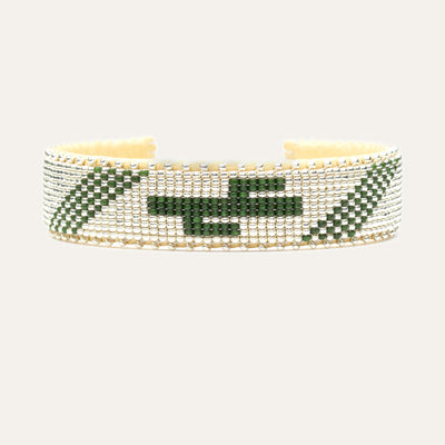 Green cactus Hand-beaded bracelet; white background