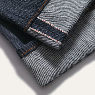 Selvedge Denim Jeans Crow Wing Jean bottom hem cuffed exposing inside seam