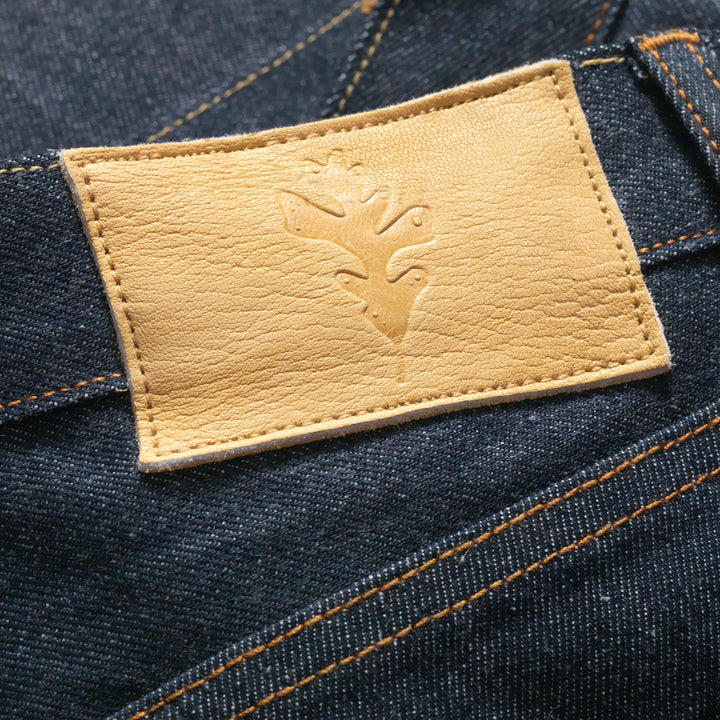 Hunted Deer Skin Leather Patch on back of jean with Ginew oak leaf Logo