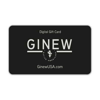 Digital gift card that says "digital gift card, GinewUSA.com" and has an Ginew's logo with an oak leaf