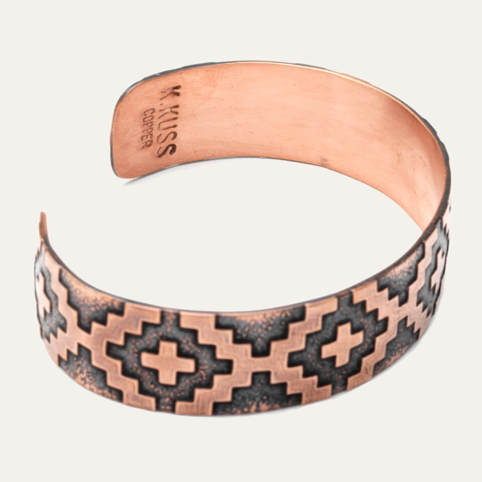 Handmade copper bracelet with cross design