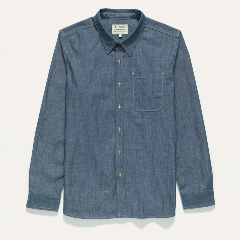 100% All cotton chambray shirt made in USA by Ginew