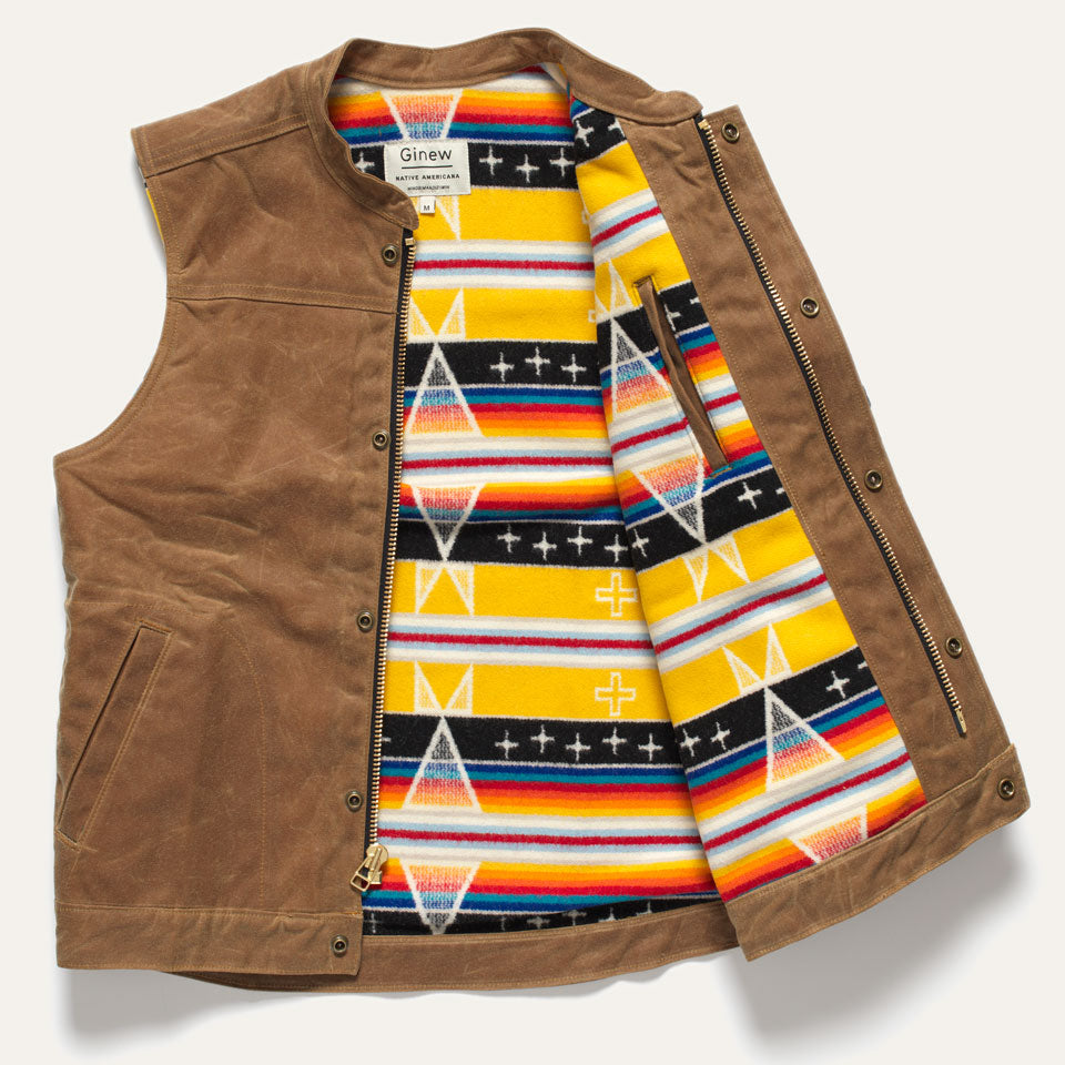 Wax Canvas Vest Brown Facing East Lining