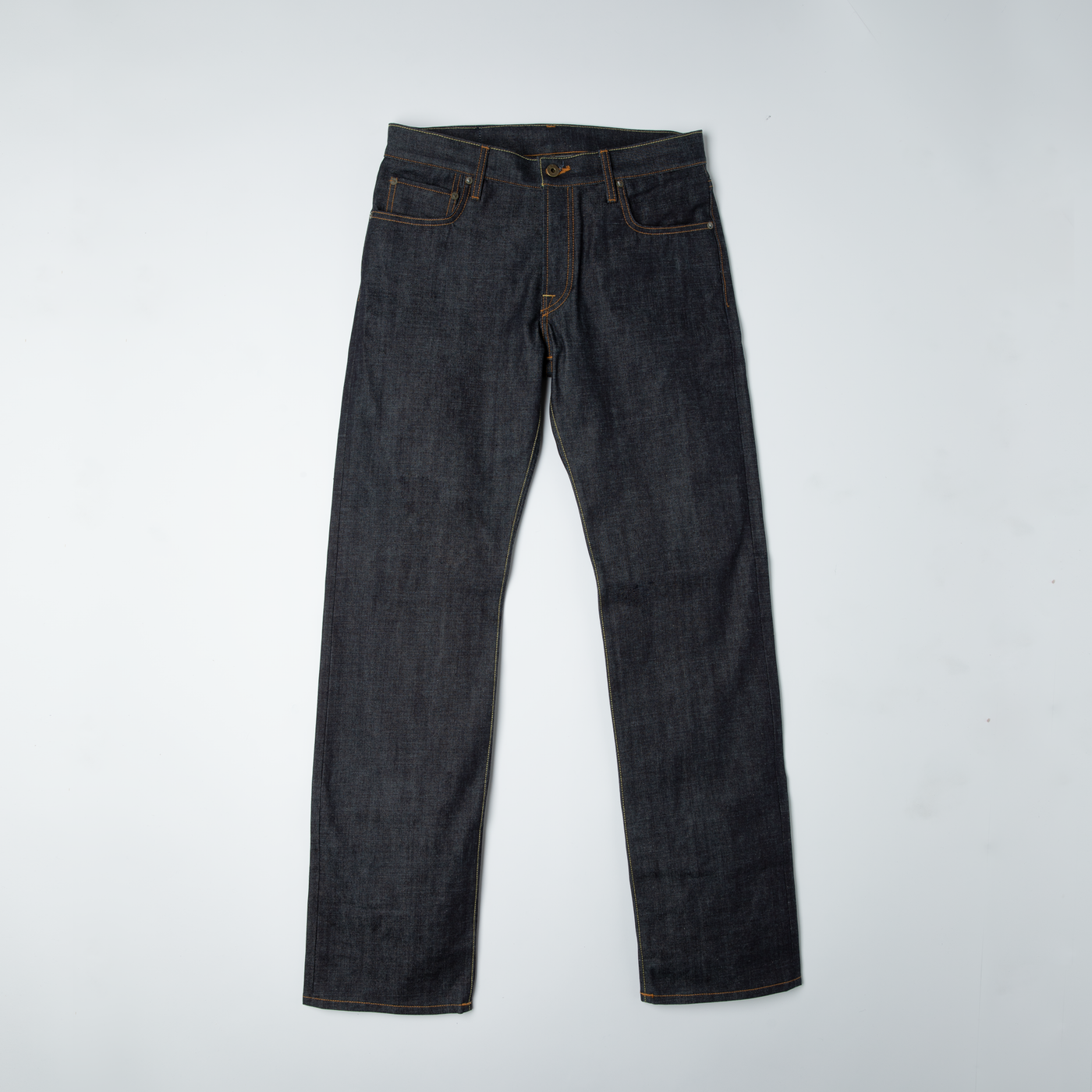Front of Selvedge denim jean with made in USA cotton 