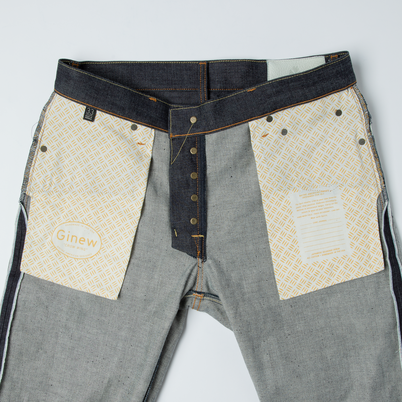 Pocket image close up on Selvedge denim jean with made in USA cotton 