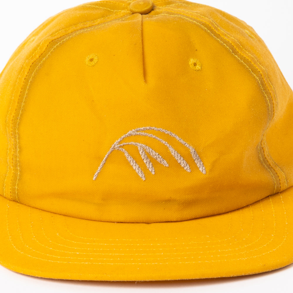 Yellow wax canvas hat cap with wild rice embroidery made in USA