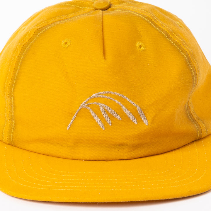 Yellow wax canvas hat cap with wild rice embroidery made in USA